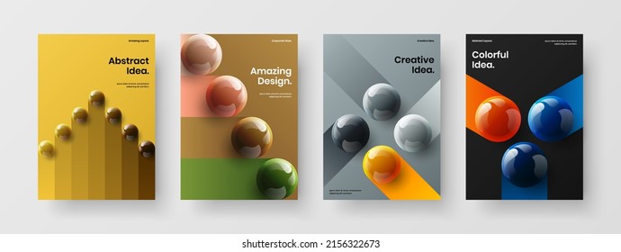 Vivid 3D spheres company brochure illustration bundle. Unique presentation design vector concept set.