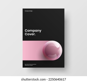 Vivid 3D spheres company cover layout. Bright poster A4 vector design illustration.