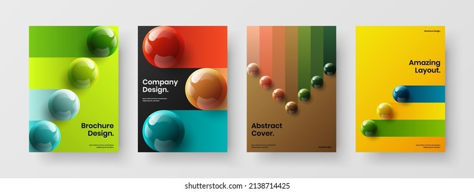 Conjunto de plantillas de página principal de esferas 3D vívidas. Colección de ilustraciones de diseño de vectores de portada de moda.