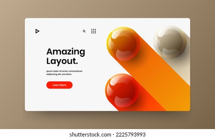 Vivid 3D spheres front page layout. Unique leaflet vector design concept.