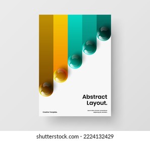 Vivid 3D spheres leaflet template. Creative magazine cover A4 design vector illustration.