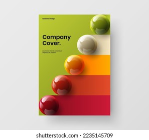 Vivid 3D spheres pamphlet template. Isolated presentation A4 design vector layout.