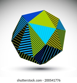 Vivid abstract 3D spatial vector contrast figure, art spherical striped object. Graffiti bright geometric element isolated on white background.