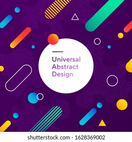 Vivid abstract background design. Geometric vector with graphic elements. Dynamical forms. Rounded and angled shapes. Multiple colors. Template for logo, flyer or presentation. Vector illustration