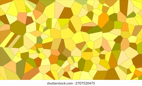 Um plano de fundo abstrato vívido exibe padrões irregulares de polígonos em uma textura de mosaico, mesclando tons ricos de amarelo, ouro, verde e laranja para produzir uma cena quente, energética e visualmente dinâmica