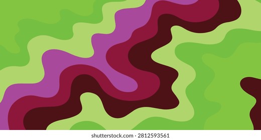 Vivid abstract camouflage pattern featuring green, purple, and brown hues with organic flowing shapes.