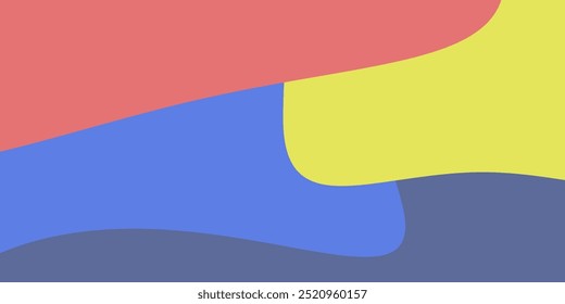 A vivid abstract design featuring flowing waves of yellow, red, and blue round shapes. The smooth curves create a modern, dynamic composition, perfect for backgrounds or design elements.