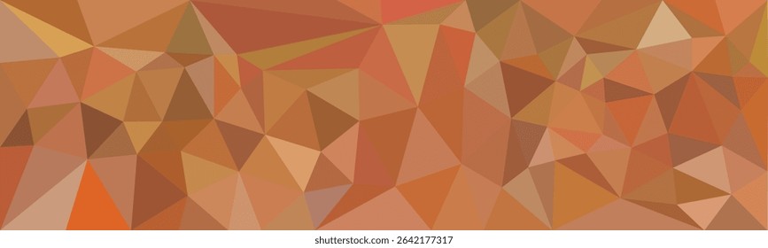A vivid abstract design featuring interlocking polygons in warm hues of orange, yellow, and brown, creating a complex, modern, and energetic visual texture.