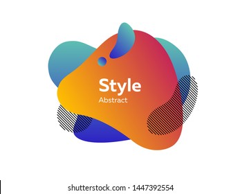 Vivid abstract dynamical shapes with line hatching. Gradient banners with flowing liquid shapes. Template for the design of logo, flyer or presentation. Vector illustration