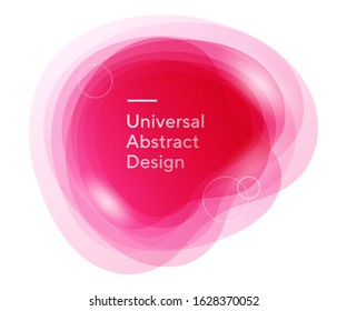 Vivid abstract graphic splashes  Universal dynamical design  flowy lines  Bright pink   fuchsia background  white text and circles  Template for promo poster  flyer banner  Vector illustration 