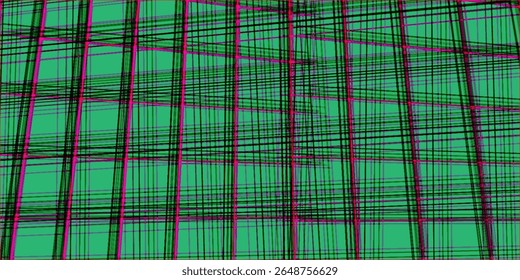 Vivid abstract grid design featuring crossing pink and black lines on a vivid green background, portraying a modern, energetic, and creative vibe with a unique graphical appeal.