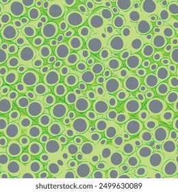 A vivid abstract pattern, large purple circles surrounded by intricate green rings. Contrasting colors create a visually dynamic and modern design; for use as background or art or design, energetic.