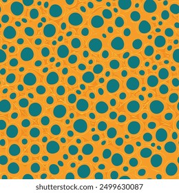 A vivid abstract pattern, large teal circles surrounded by intricate orange rings. The contrasting colors create a visually dynamic and modern design; for use as background or art or design, energetic