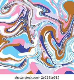 Vivid abstract pattern showcasing colorful marble swirls in shades of blue, pink, and brown, conveying motion and creativity through its fluid design. Ideal for backgrounds and modern graphic projects