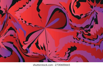 Formas abstratas vívidas misturam vermelho, roxo e preto, formando um trabalho artístico digital impressionante e moderno.