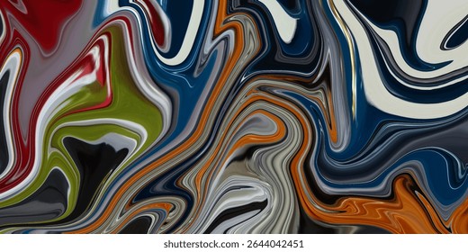 Vivid abstract swirl artwork with rich navy blue, red, and green tones. Ideal for creative design or modern backgrounds.