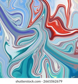 Vivid abstract swirl design with bold red, teal, and soft white tones, creating a dynamic, colorful marbled effect ideal for backgrounds or digital art.