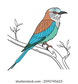 Vivid Abyssinian Roller Bird Artwork. Concept of Bird Design.