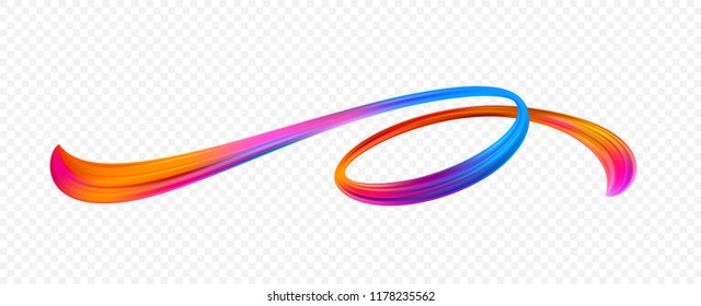 Vivid acrylic brushstroke. Abstract oil paint stream. Twisted ribbon paint smear. Christmas and New Year texture. Rainbow brush stroke. Banner, cover and postcard design element. Isolated vector