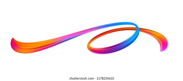 Vivid acrylic brushstroke. Abstract oil paint stream. Twisted paint smear. Christmas and New Year ribbon texture. Rainbow brush stroke. Banner, poster, postcard design element. Isolated vector