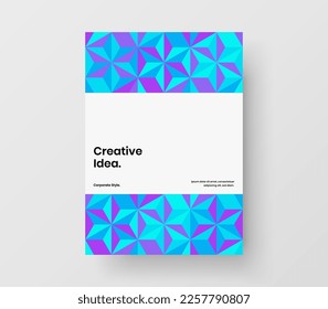 Vivid annual report design vector concept. Clean mosaic hexagons booklet template.