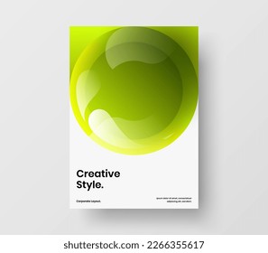 Vivid annual report design vector illustration. Amazing 3D balls postcard layout.