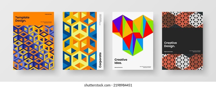 Vivid annual report vector design template bundle. Premium geometric shapes brochure illustration set.