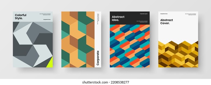 Vivid annual report vector design layout composition. Amazing mosaic hexagons leaflet template collection.