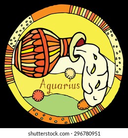 Vivid Aquarius horoscope sign vectorized hand draw