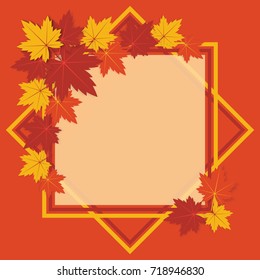 Vivid background with colorful autumn maple leaves and frame. Vector illustration.