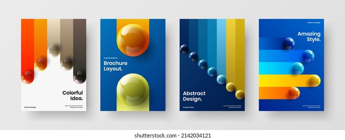 Vivid banner A4 design vector template composition. Premium 3D spheres journal cover illustration collection.