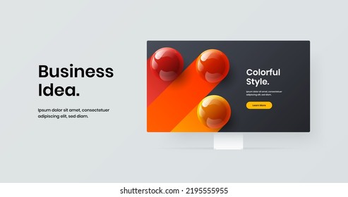 Vivid banner design vector template. Colorful computer monitor mockup site screen illustration.