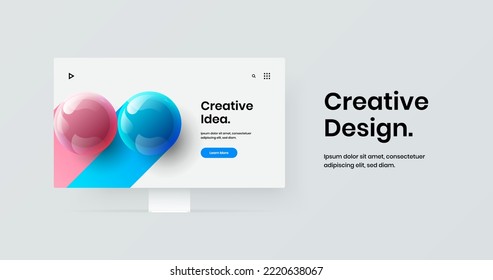 Vivid banner design vector template. Abstract computer display mockup web project illustration.