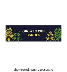 Vivid Banner Designs With Marihuana Bush And Leaves. Colorful Ganja And Text On Dark Background. Hemp And Legal Drug Concept. Template For Poster, Promotion Or Web Design