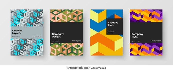 Vivid banner vector design template composition. Creative geometric tiles magazine cover concept bundle.
