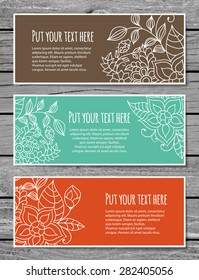 Vivid banners with spring or summer flowers and leaves for website or identity. Floral horizontal banners with copy space for your text. 
