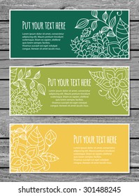Vivid banners with spring or summer flowers and leaves for website or identity. Floral horizontal banners with copy space for your text. 