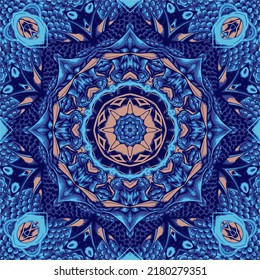 Vivid beautiful abstract mandala pattern for background with blue