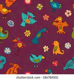 Vivid birds seamless pattern