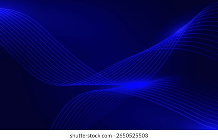 Fondo azul vivo con líneas curvas onduladas que crean un flujo y ritmo dinámico, ideal para Elementos de diseño digitales modernos y fondos de tecnología con un aspecto elegante