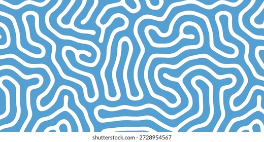 Fundo azul vívido com um padrão de labirinto branco. Arte abstrata contemporânea, enérgica e adequada para fundos, cartazes e mídia digital. Evoca curiosidade, movimento,