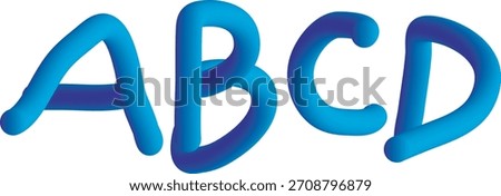 Vivid blue extruded characters A B C D on white background