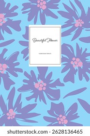 Vivid Blue, Pink and Purple Floral Pattern Design Template for poster, card, cover, label, banner in modern elegant style and beautiful summer and spring design templates with flowers and plants.