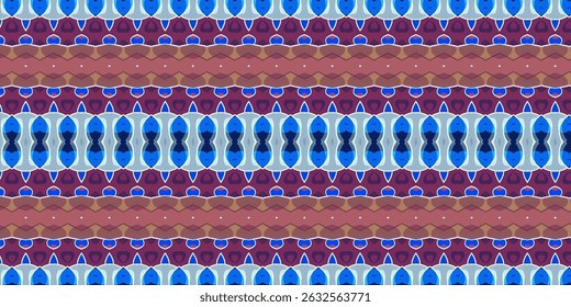 Vivid blue and purple ethnic-inspired vector pattern.
