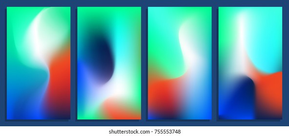 Vivid blurred holographic gradient backgrounds, vector colorful posters