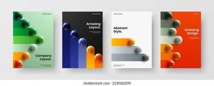 Vivid booklet vector design template set. Premium realistic balls handbill concept composition.