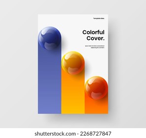 Vivid brochure design vector illustration. Minimalistic 3D spheres journal cover concept.
