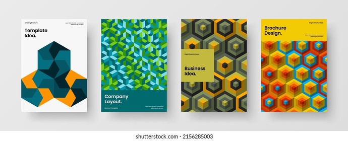 Vivid brochure design vector layout bundle. Fresh mosaic pattern flyer illustration set.
