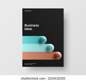 Vivid brochure design vector layout. Unique 3D spheres journal cover template.