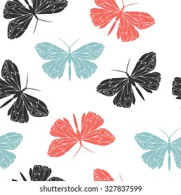 Vivid butterflies. Seamless pattern.